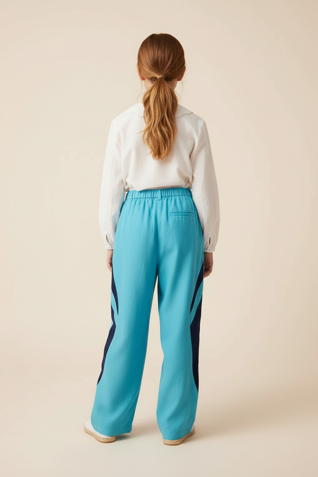 Pantalon Baggy Bleu Marine Rayures Fluide Enfant - Lin - vue 2
