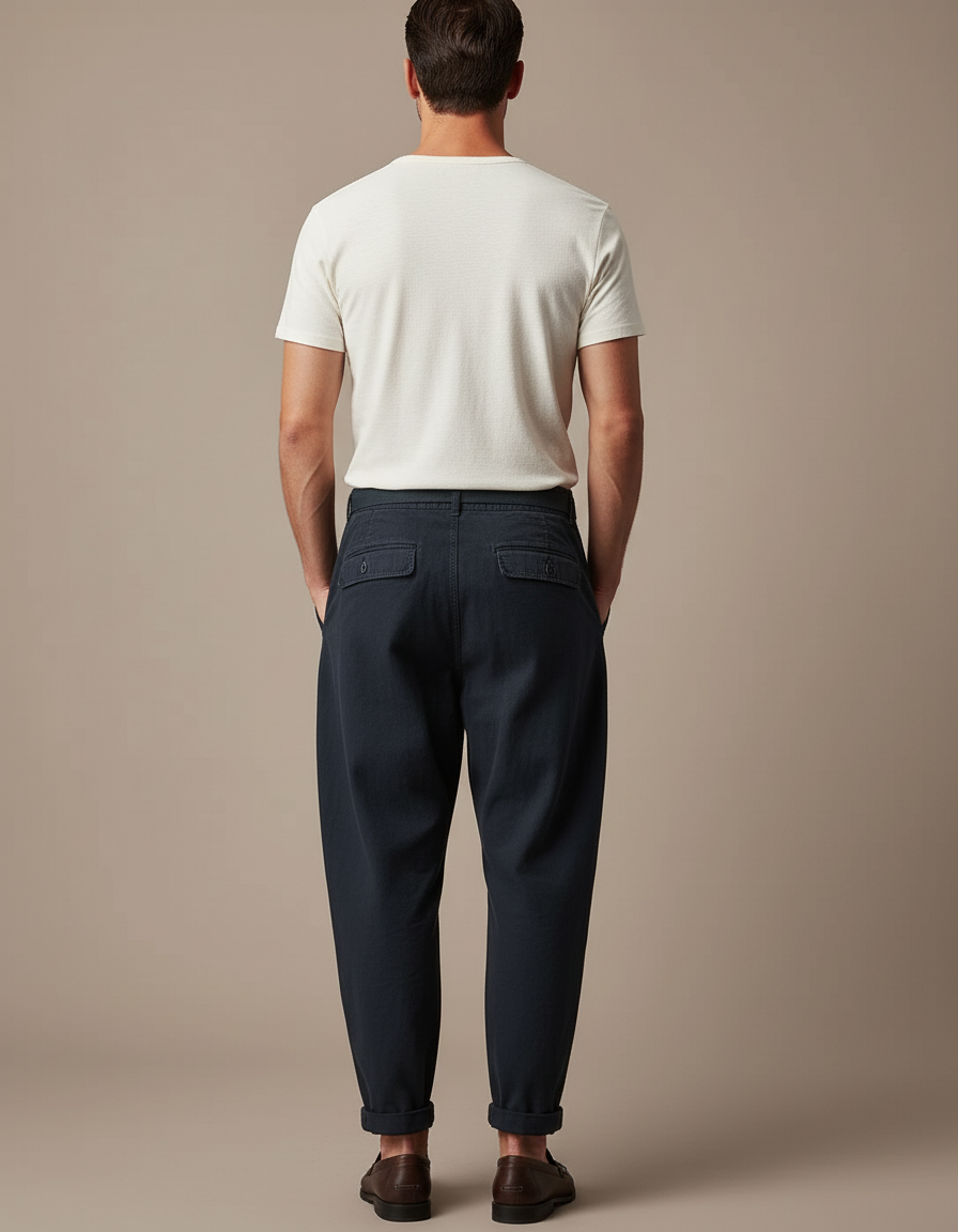 Pantalon Baggy Bleu Marine Coton Ample Décontracté Homme - vue 2