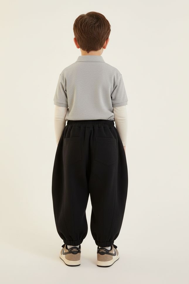 Pantalon Baggy Noir Ample Coton Élastique Décontracté Garçon - vue 2