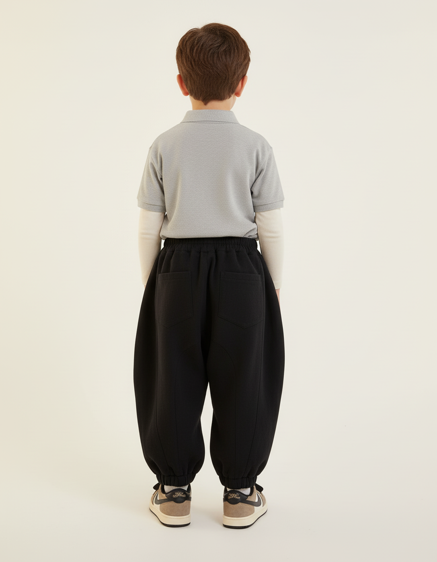 Pantalon Baggy Noir Ample Coton Élastique Décontracté Garçon - vue 2
