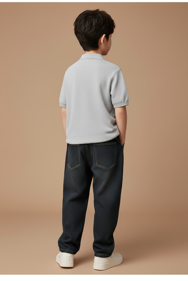 Pantalon Baggy Jean Délavé Ample Noir Confortable Garçon - vue 2