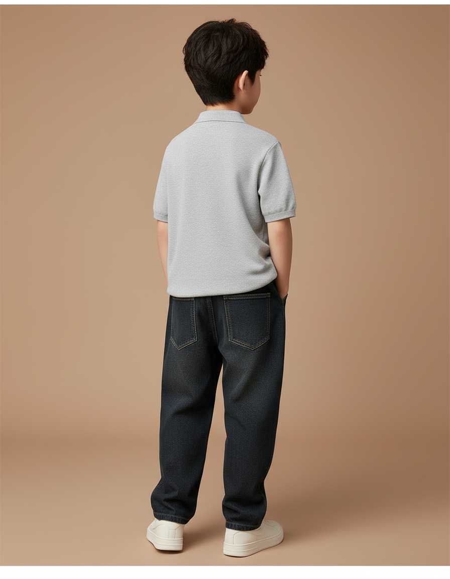 Pantalon Baggy Jean Délavé Ample Noir Confortable Garçon - vue 2
