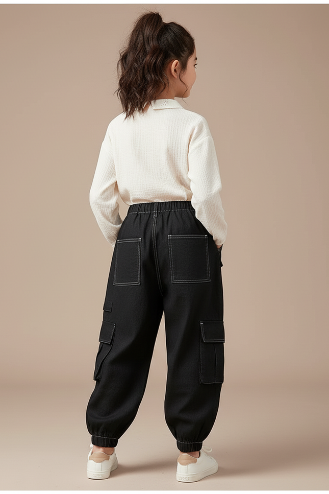 Pantalon Baggy Noir Cargo Décontracté Enfant Coton - Jean - vue 2