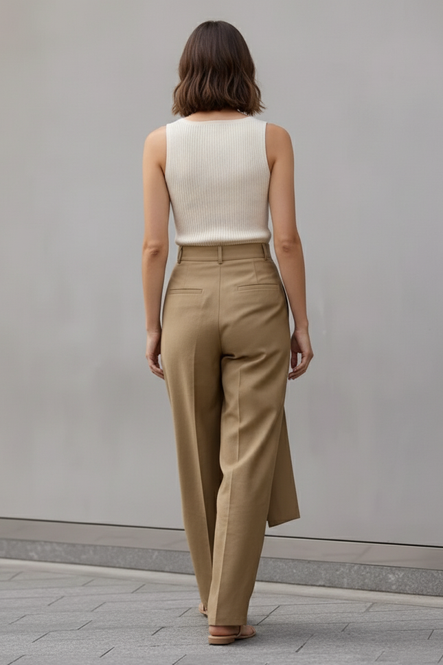Pantalon Baggy Kaki Fluide Asymétrique Boutons Femme - Viscose - vue 2