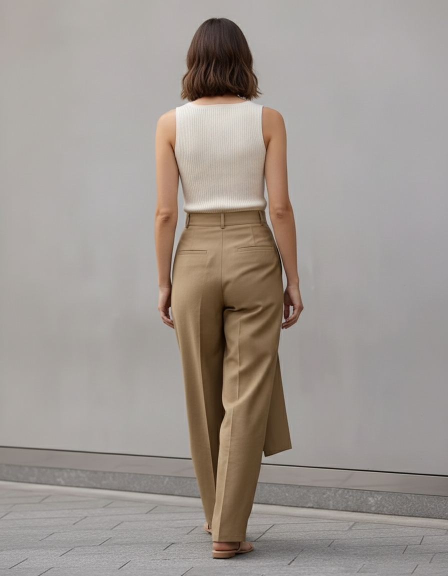 Pantalon Baggy Kaki Fluide Asymétrique Boutons Femme - Viscose - vue 2