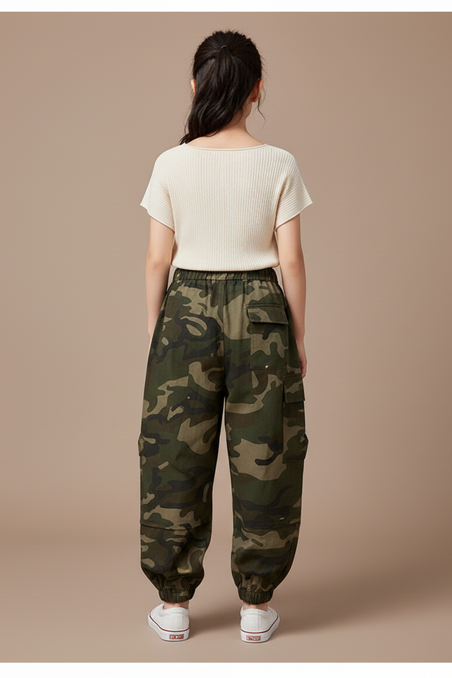 Pantalon Baggy Camouflage Cargo Ample Coton Enfant - Multicolore - vue 2