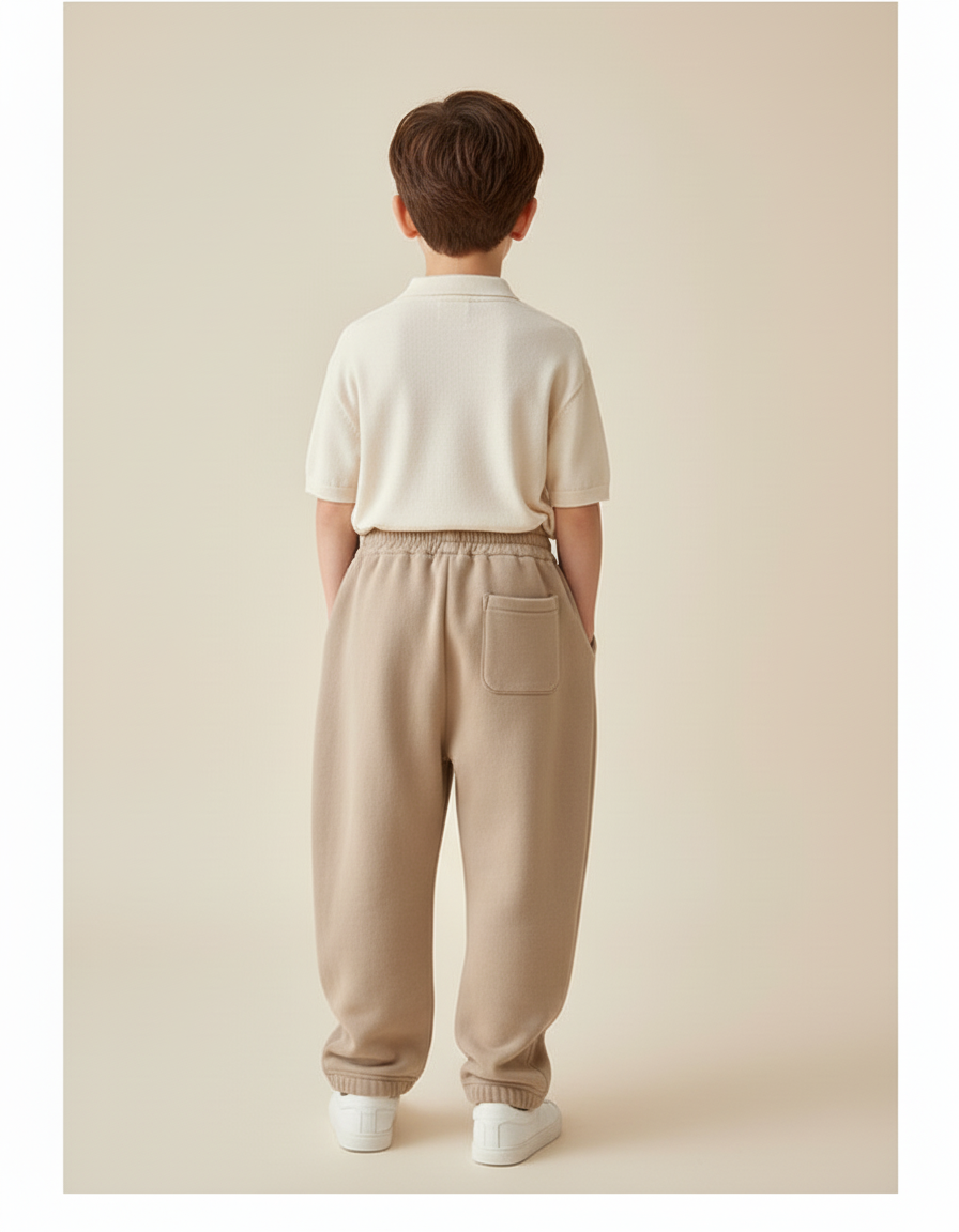 Pantalon Baggy Beige Coton Molletonné Ample Enfant - vue 2
