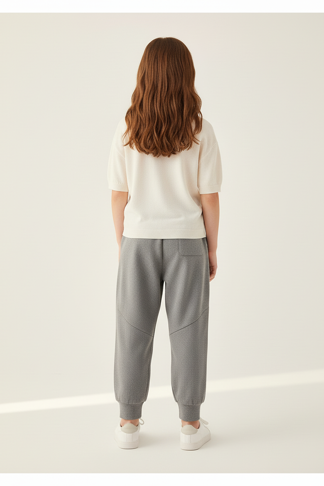 Pantalon Baggy Gris Molletonné Sportif Rayures Blanches Enfant - vue 2
