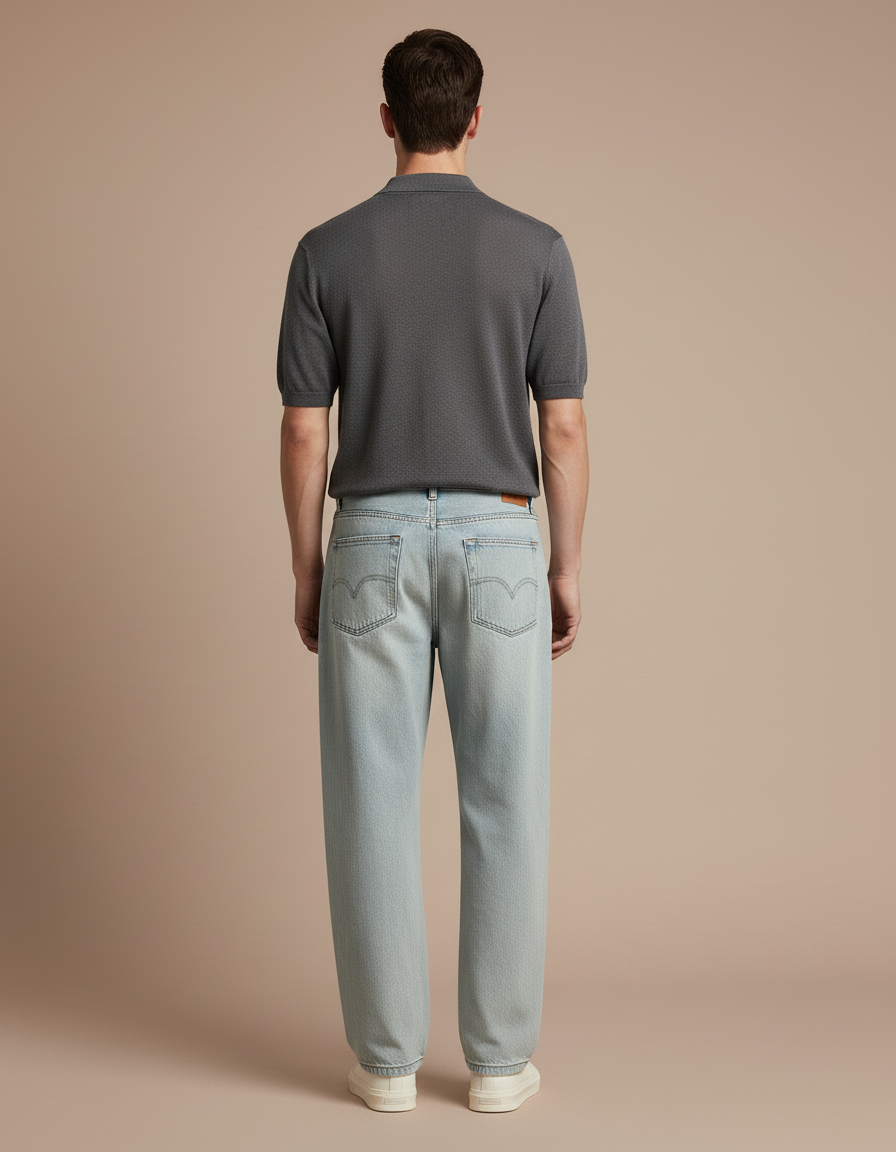 Pantalon Baggy Bleu Clair Décontracté Ample Coton Homme - Jean - vue 2