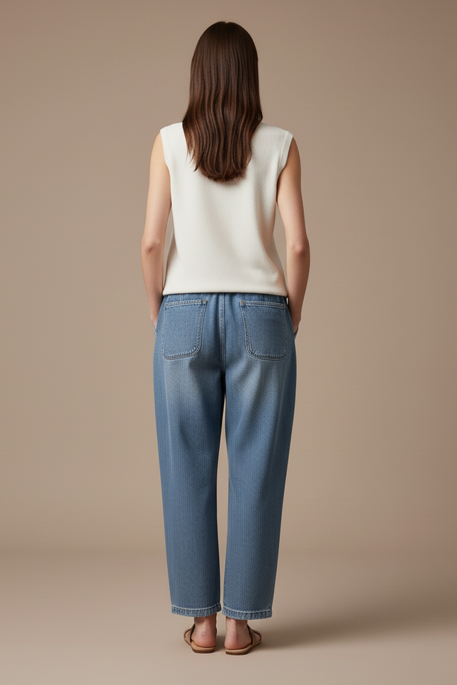 Pantalon Baggy Jean Bleu Ample Cordon Décontracté - vue 2