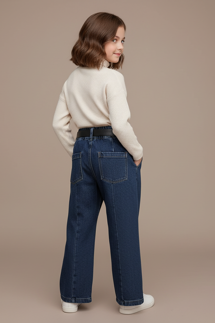 Pantalon Baggy Jean Bleu Fille Ample Décontracté - vue 2