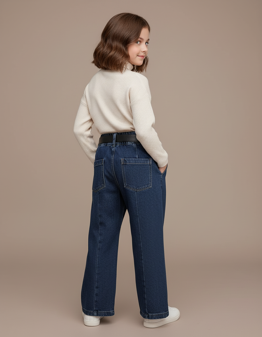 Pantalon Baggy Jean Bleu Fille Ample Décontracté - vue 2