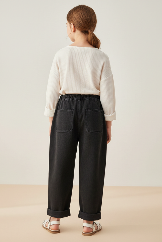 Pantalon Baggy Noir Ample Plissé Denim Fille - Jean - vue 2