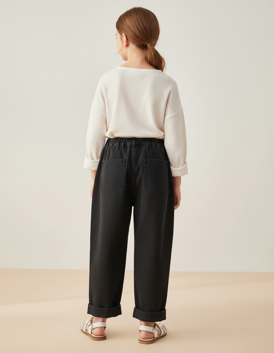 Pantalon Baggy Noir Ample Plissé Denim Fille - Jean - vue 2
