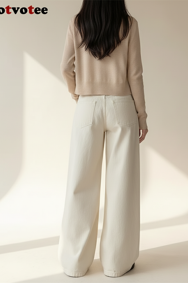 Pantalon Baggy Beige Ample Taille Haute Décontracté - Jean - vue 2