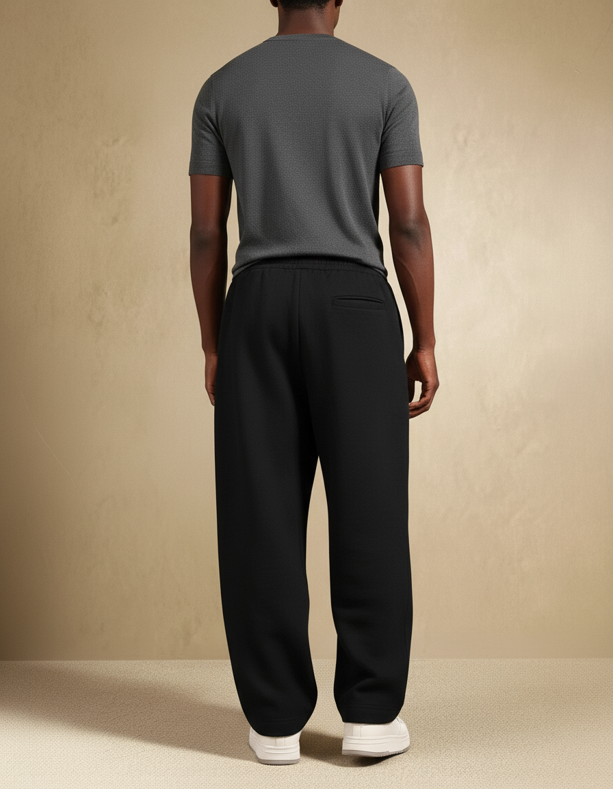 Pantalon Baggy Noir Ample Droit Homme Décontracté - Molleton - vue 2