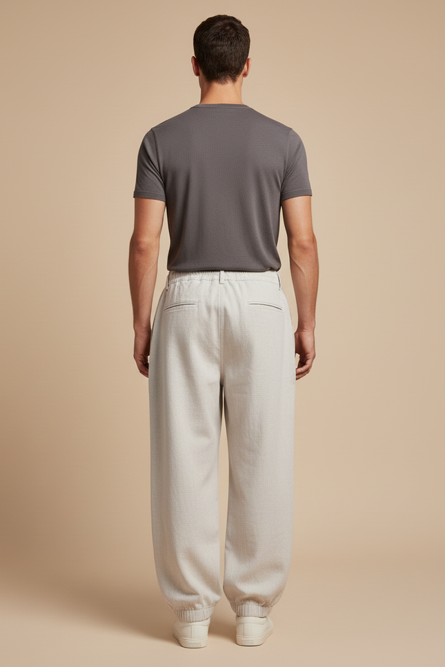 Pantalon Baggy Beige Ample Zippé Casual Homme - Molleton - vue 2