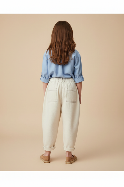 Pantalon Baggy Écru Coton Ample Décontracté Enfant - Beige - vue 2