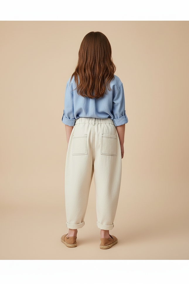 Pantalon Baggy Écru Coton Ample Décontracté Enfant - Beige - vue 2