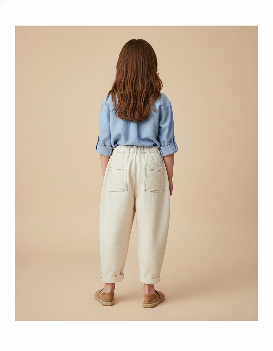 Pantalon Baggy Écru Coton Ample Décontracté Enfant - Beige - vue 2