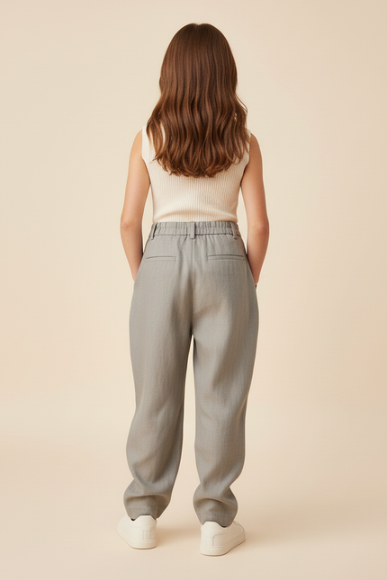 Pantalon Baggy Fille Gris Taille Haute - Gabardine - vue 2