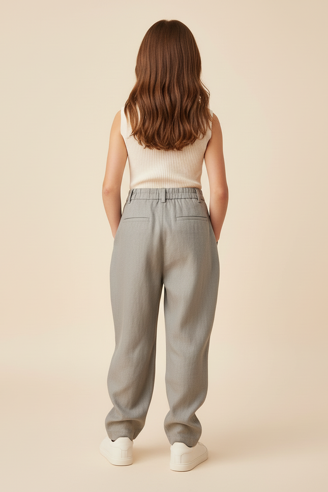 Pantalon Baggy Fille Gris Taille Haute - Gabardine - vue 2