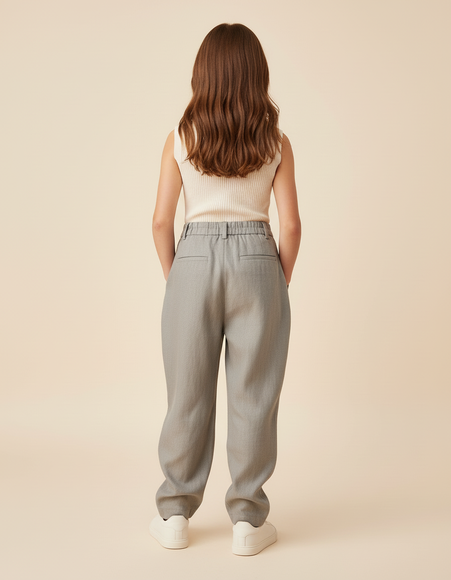 Pantalon Baggy Fille Gris Taille Haute - Gabardine - vue 2
