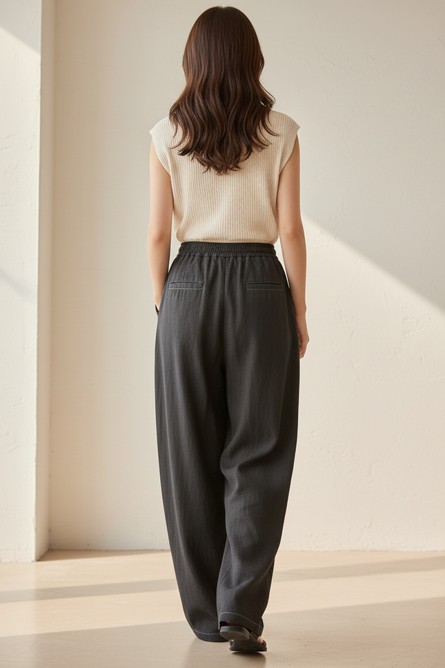 Pantalon Baggy Gris Ample Décontracté Fluide Femme - Jean - vue 2