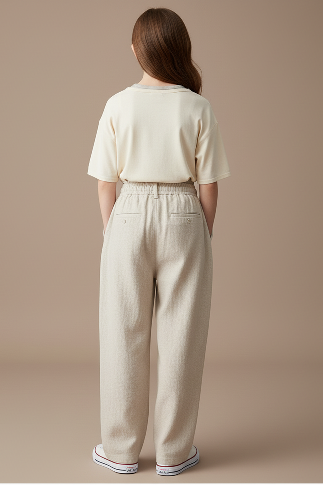 Pantalon Baggy Beige Lin Ample Cordon Décontracté - vue 2