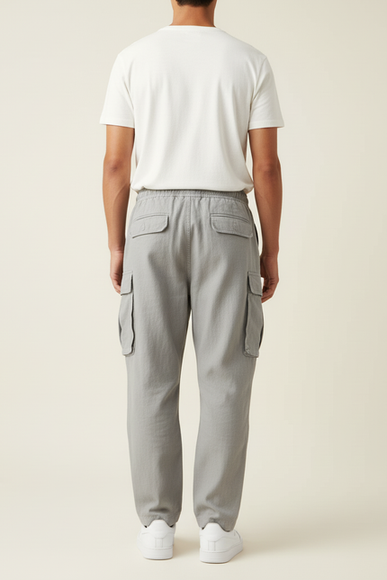 Pantalon Baggy Gris Coton Cargo Ample Décontracté Homme - vue 2