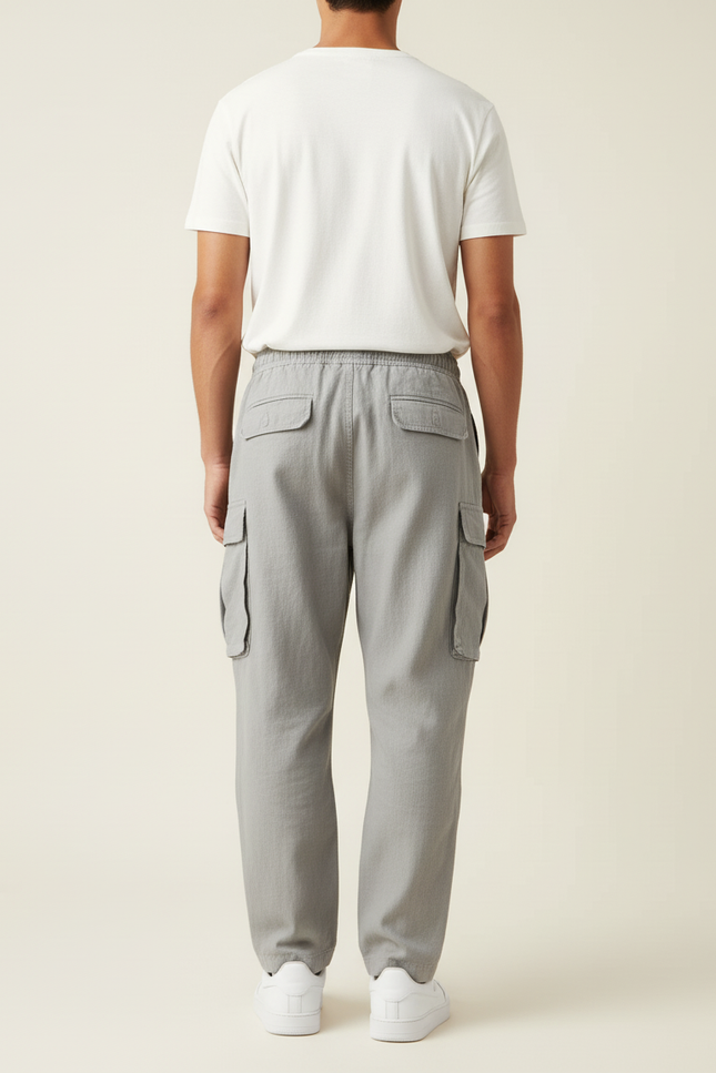 Pantalon Baggy Gris Coton Cargo Ample Décontracté Homme - vue 2