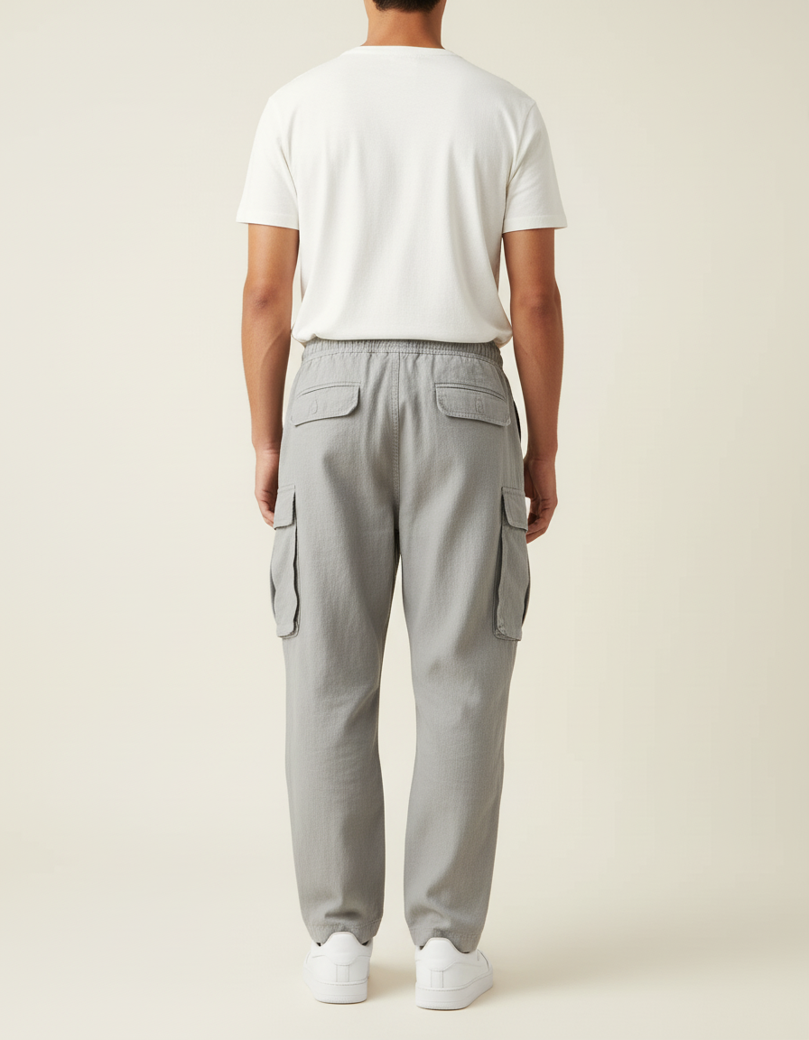 Pantalon Baggy Gris Coton Cargo Ample Décontracté Homme - vue 2