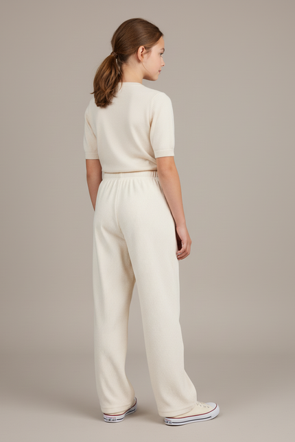Pantalon Baggy Écru Côtelé Ample Confortable Fille - Beige Cordé - vue 2