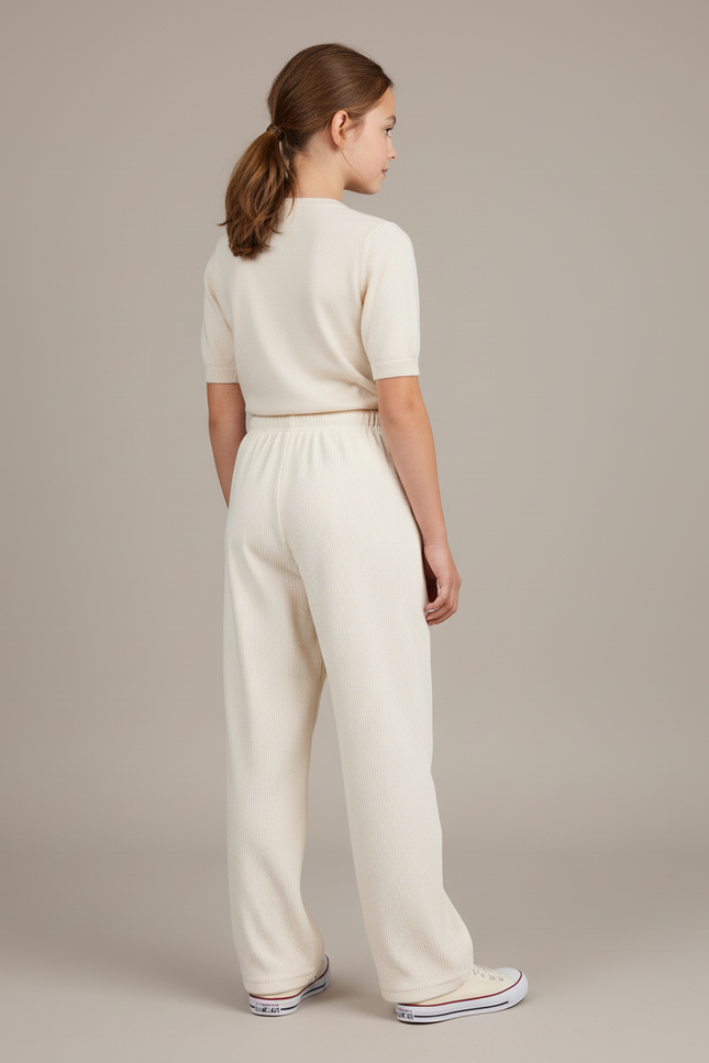 Pantalon Baggy Écru Côtelé Ample Confortable Fille - Beige Cordé - vue 2