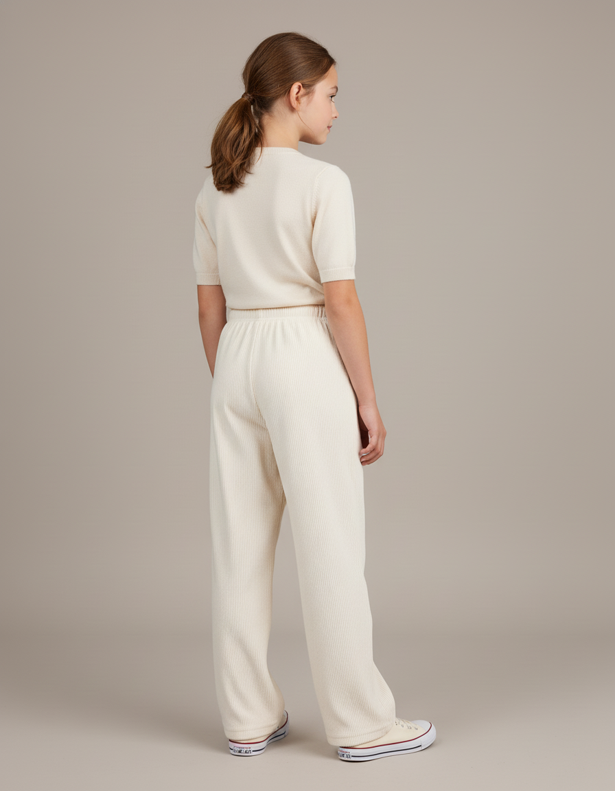 Pantalon Baggy Écru Côtelé Ample Confortable Fille - Beige Cordé - vue 2