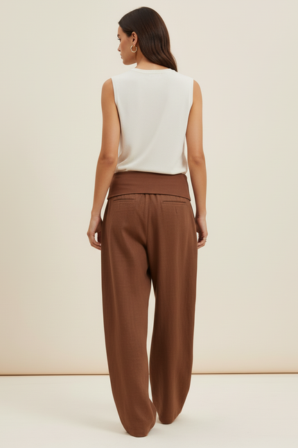 Pantalon Baggy Marron Ample Taille Basse Décontracté - Lin - vue 2