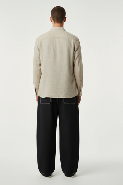 Pantalon Baggy Noir Ample Surpiqué Décontracté Homme - Toile - vue 2