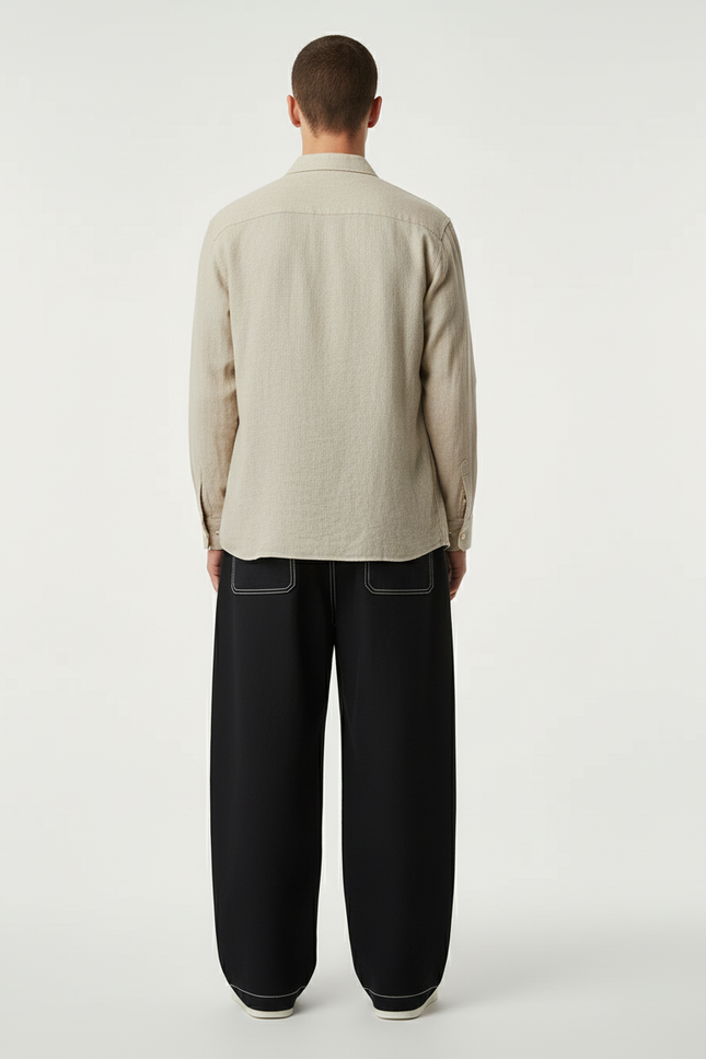 Pantalon Baggy Noir Ample Surpiqué Décontracté Homme - Toile - vue 2