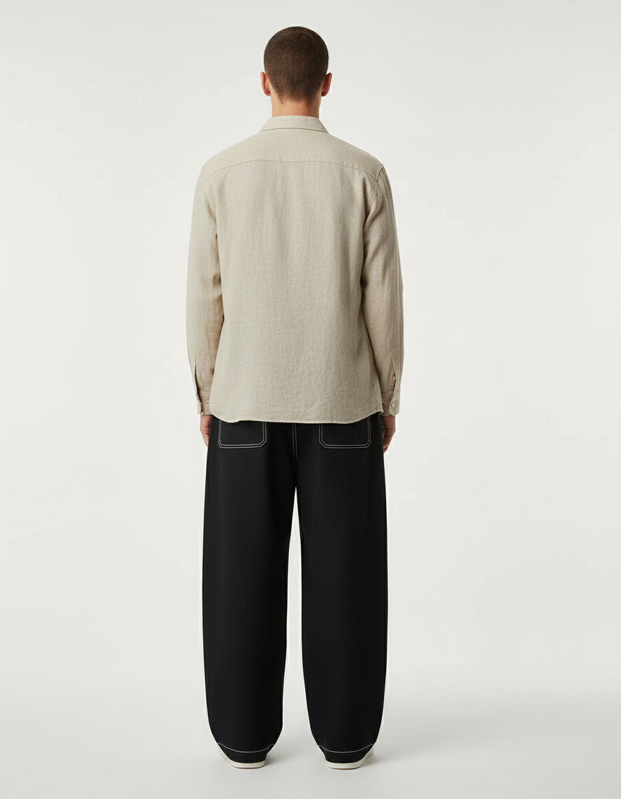 Pantalon Baggy Noir Ample Surpiqué Décontracté Homme - Toile - vue 2
