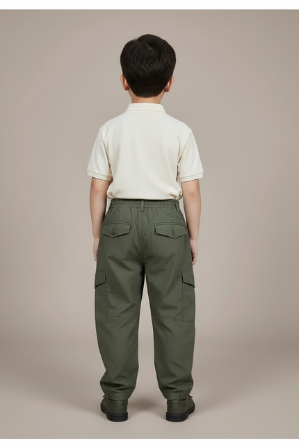Pantalon Baggy Vert Militaire Ample Plissé Enfant - Kaki Polyester - vue 2