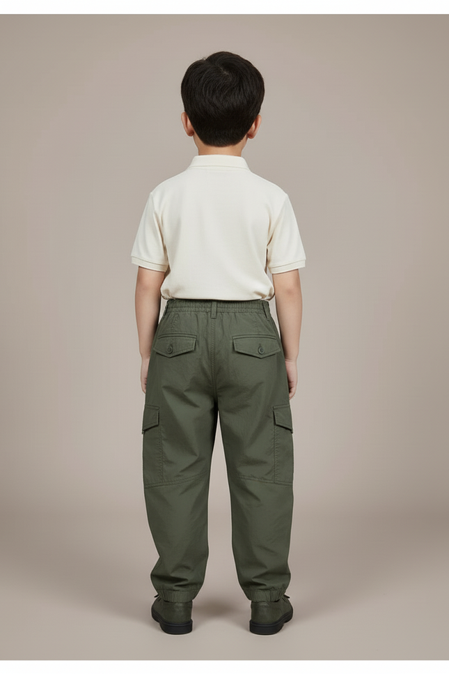 Pantalon Baggy Vert Militaire Ample Plissé Enfant - Kaki Polyester - vue 2