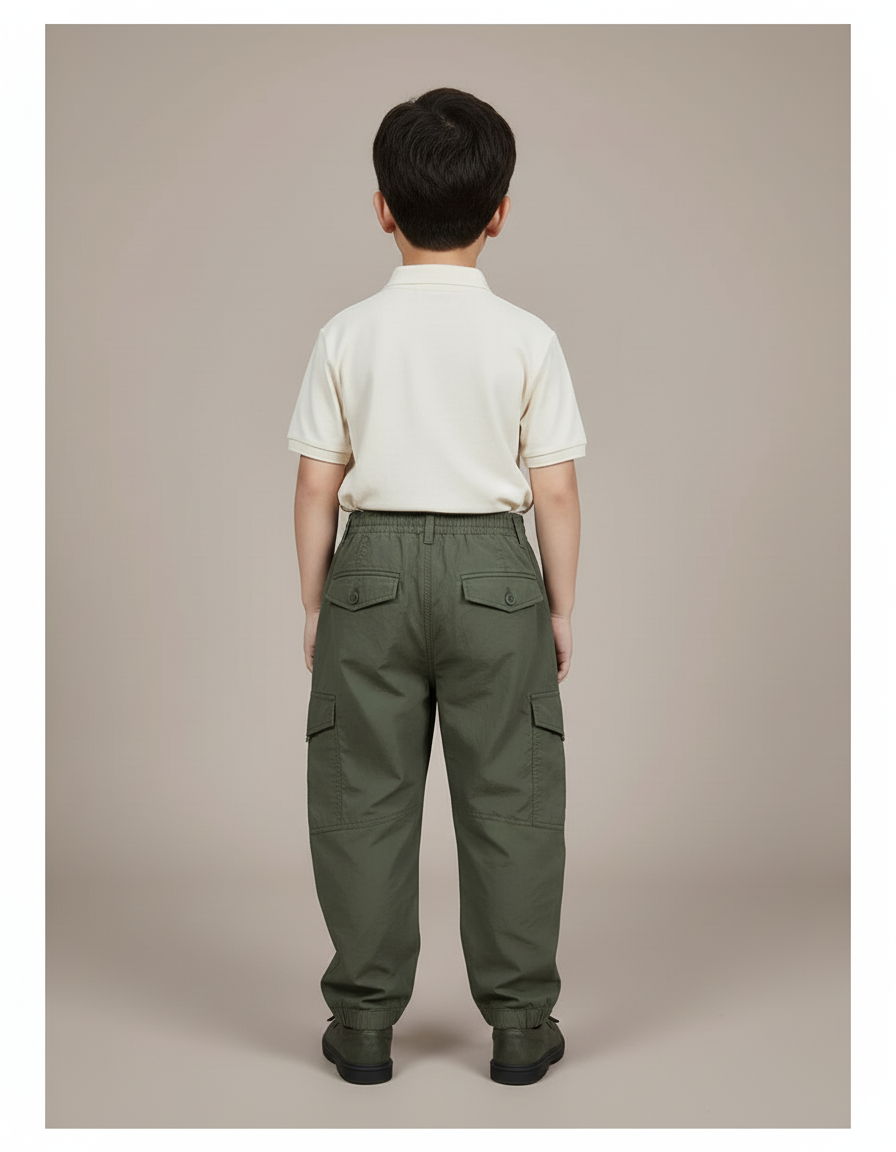 Pantalon Baggy Vert Militaire Ample Plissé Enfant - Kaki Polyester - vue 2