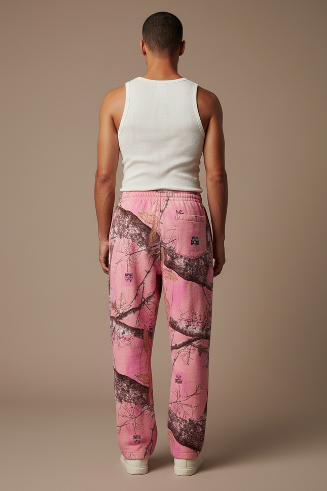 Pantalon Baggy Rose Camouflage Ample Décontracté Homme Cordon - Molleton - vue 2