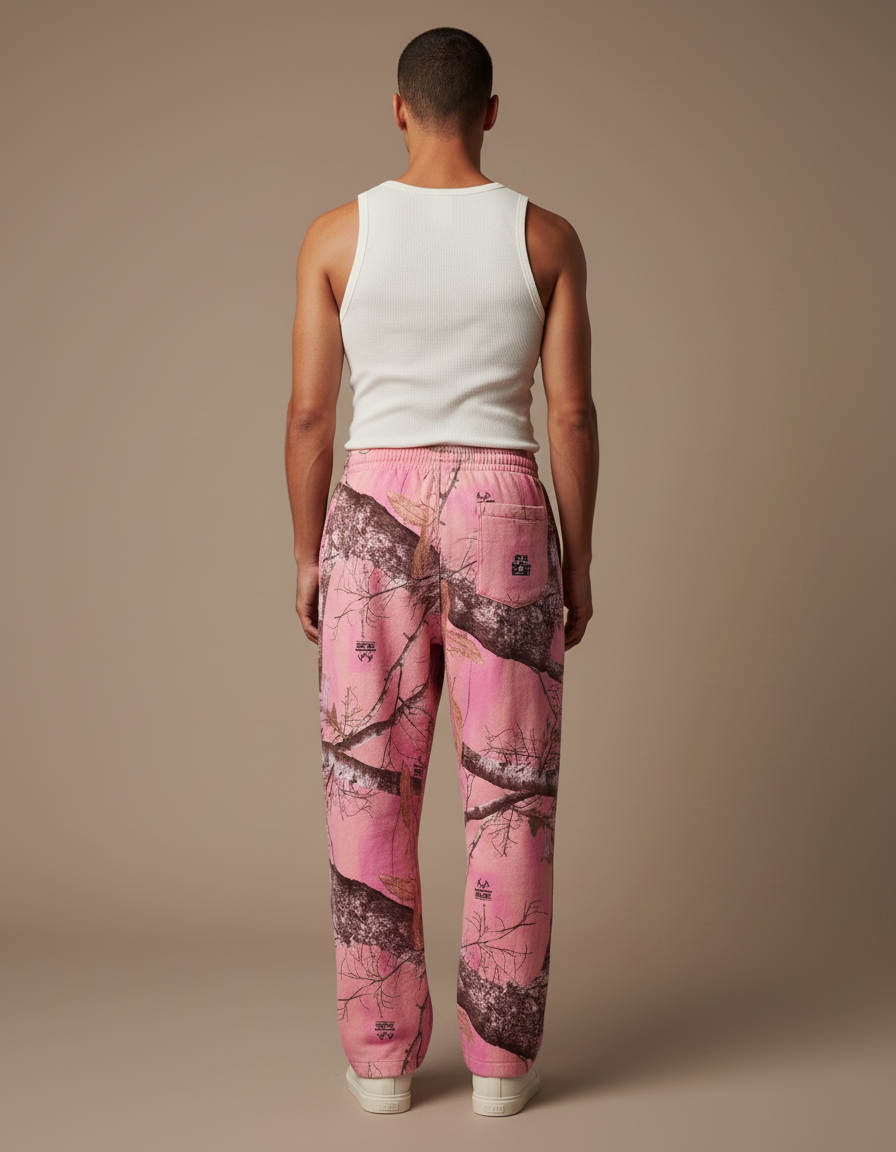 Pantalon Baggy Rose Camouflage Ample Décontracté Homme Cordon - Molleton - vue 2