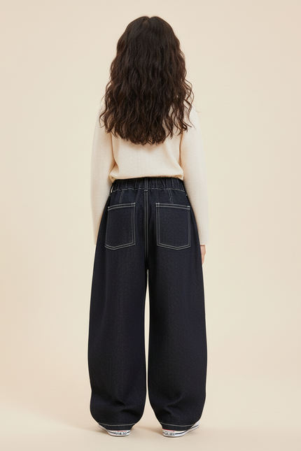 Pantalon Baggy Jean Denim Noir Ample Enfant - Marine - vue 2