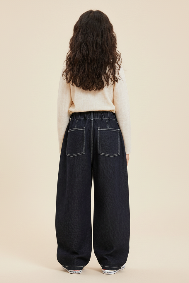 Pantalon Baggy Jean Denim Noir Ample Enfant - Marine - vue 2