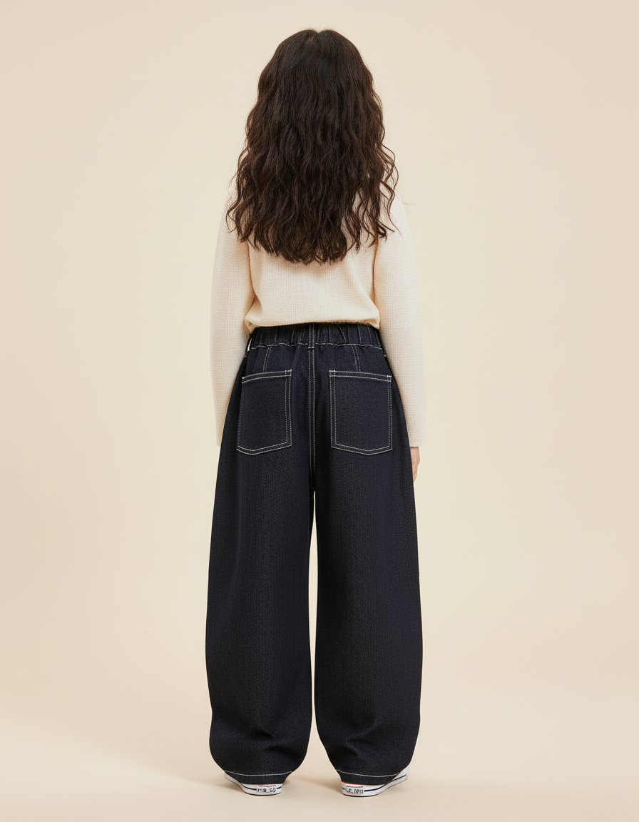 Pantalon Baggy Jean Denim Noir Ample Enfant - Marine - vue 2