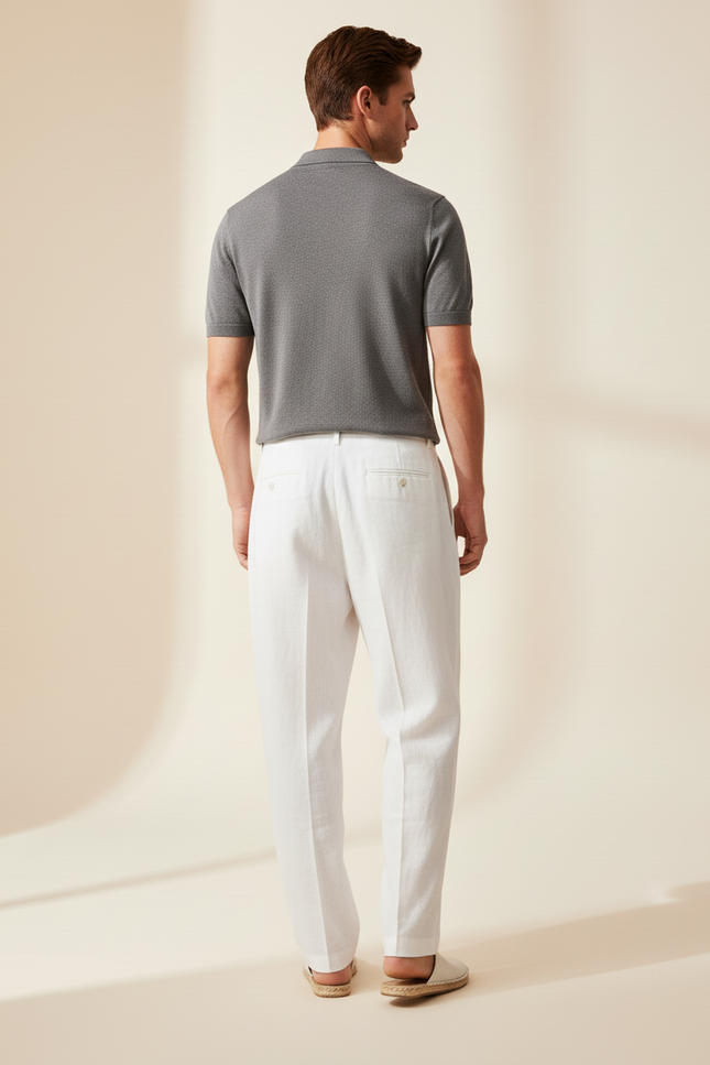 Pantalon Baggy Blanc Lin Plissé Droit Décontracté Homme - vue 2