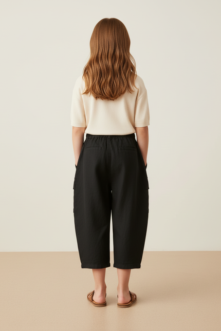 Pantalon Baggy Noir Cargo Ample Lin Enfant - vue 2