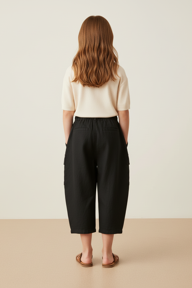 Pantalon Baggy Noir Cargo Ample Lin Enfant - vue 2
